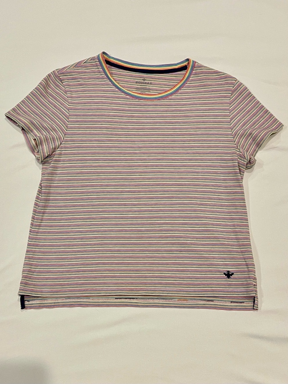 Bombas Bee Proud Striped Short Sleeve Tee Rainbow Crew Neck Pima Cotton